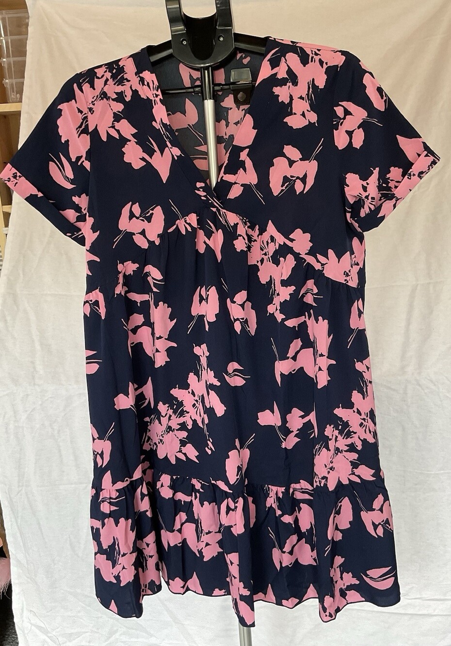 Navy Dress With Pink Flowers, Women’s Dress, Size Medium